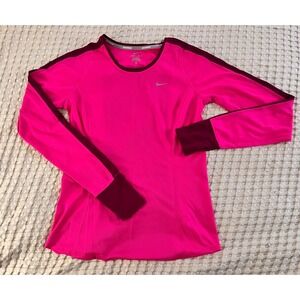 Nike Dri Fit Long Sleeve Running Top Women Size Small Bright Pink Athletic